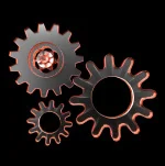 Icon: metallic gears, engineering
