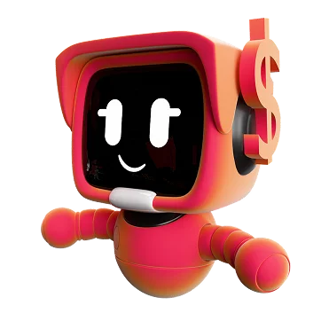 3D illustration: a red robot with a smiling face and a dollar sign, business growth potential