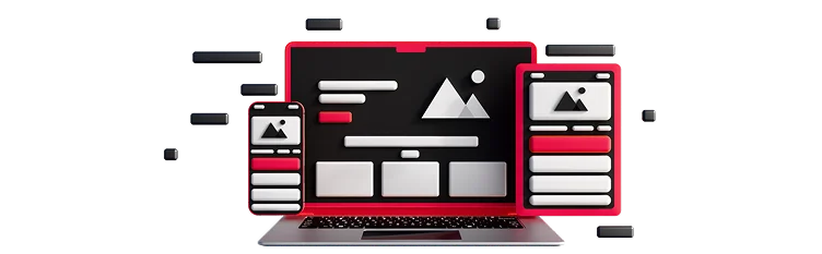 3D illustration: a laptop, a tablet and a smartphone with the same interface, responsive interfaces for all devices
