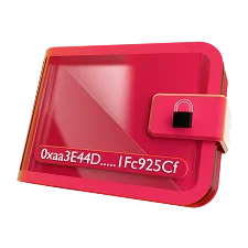 3D icon: a red crypto wallet with a padlock, wallet management