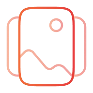 Line icon: stacked image frames, projects of any scale