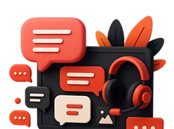 3D illustration: chat bubbles and a headset, customer support in lending and insurance