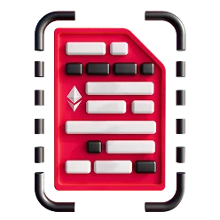 3D illustration: a red document with an Ethereum symbol in brackets, AMM-based DEX development