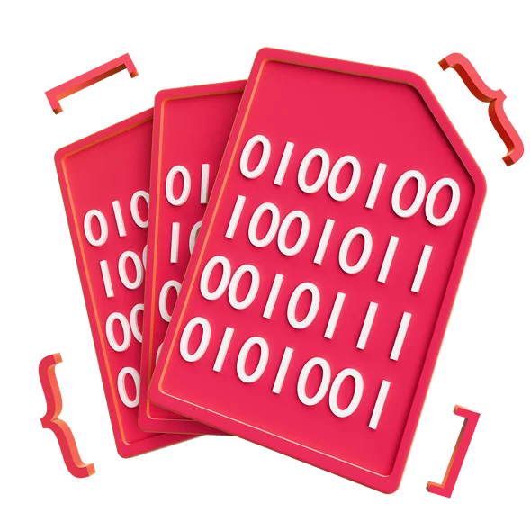 3D illustration: red tags with binary code, turnkey cryptocurrency development