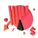 3D icon: a red pie chart with a dollar sign and an arrow, improvement consultations
