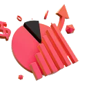 3D icon: a red pie chart with arrows, minimal bureaucracy