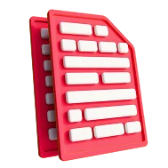 3D icon: a red document with lines of text, animation and special effects