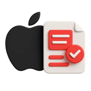 3D icon: an Apple logo with a checked document, we follow Apple guidelines