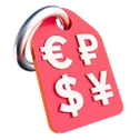 3D illustration: a price tag with currency signs, technical due diligence in M&A