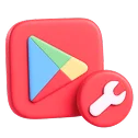 3D illustration: Google Play icon with a wrench, app maintenance