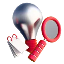 3D icon: a light bulb with a magnifying glass, improvement consulting