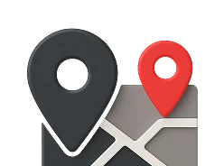 3D illustration: a map with location pins, geolocation and maps
