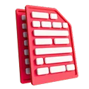 3D illustration: a red document with lines of text, documentation