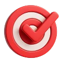 3D icon: a red target with a checkmark, higher conversions