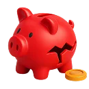 3D icon: a red piggy bank with a coin, lower development costs