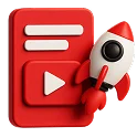 3D icon: a red smartphone screen with a rocket, seamless experience