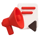 3D icon: a red megaphone with a message, Telegram marketing