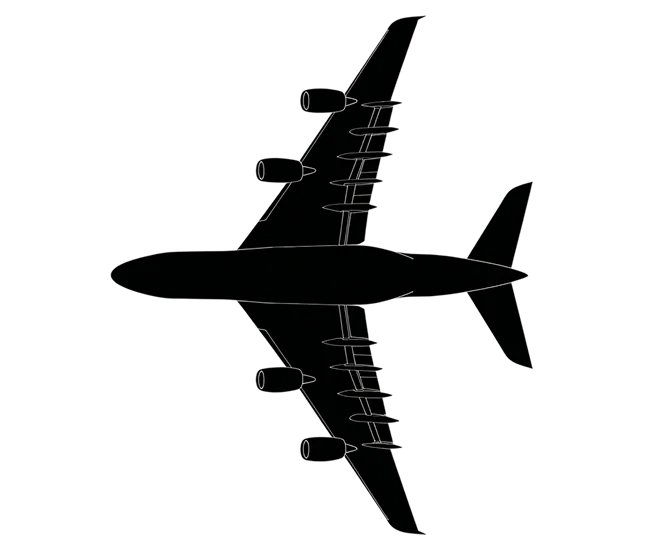 Black silhouette of a passenger airliner, top view