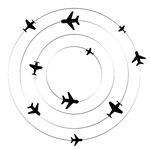 Diagram of airplane icons on concentric circles: how the idea of the aviation museum game came about