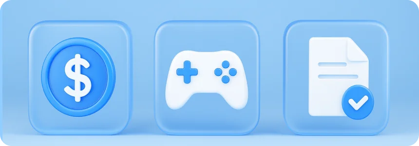 Icons of a dollar coin, a game controller and a document: where Sui is used