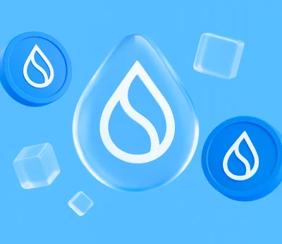 Sui logo drops on a blue background: cover of the article on how Sui works