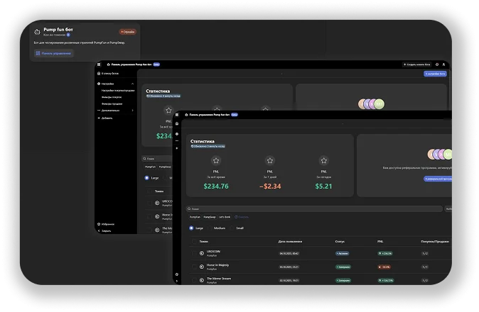 SniperBot control panel and real-time monitoring on desktop and mobile