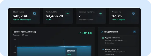 Trading Analyzer dashboard with balance, profit and PNL chart, the solution
