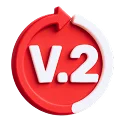 3D icon: a V.2 badge with a circular arrow, API versioning