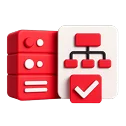 3D icon: a server with a hierarchy diagram and a checkmark, RESTful principles
