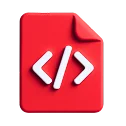 3D icon: a red file with a code tag, clean code