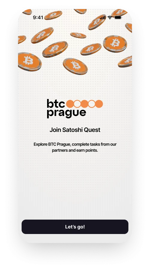 Satoshi Quest welcome screen at BTC Prague: join the quest
