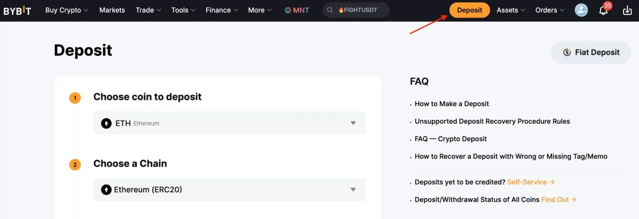 Ways to fund a wallet - Via an exchange (Bybit, Binance, Kraken, etc.)